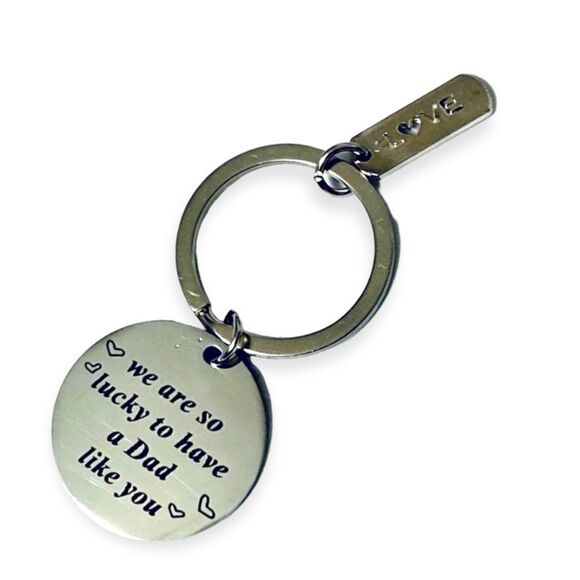 Fathers Day Sterling Silver Dad  Engraved Round Pendant “Love” Charm Keychain - Picture 1 of 3